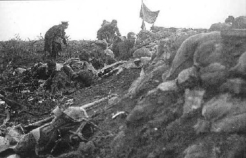 Battle of Hooge. Notice troops without steel helmets, not issued until 1916. Widecombe WW1: Battle of Hooge. Notice troops without steel helmets, not issued until 1916. Picture supplied by David Ashman